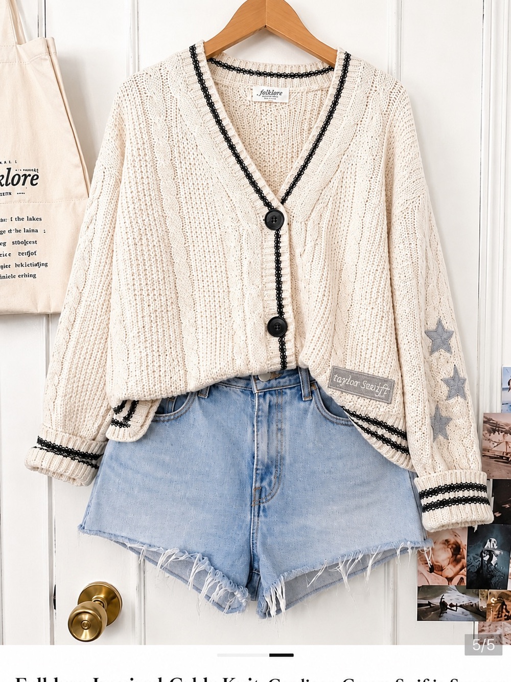 Folklore Inspired Cable Knit Cardigan Cream Swiftie Sweater Size S
